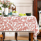 Cotton Vintage Floral Tablecloth Tassel Trim Red 60x90 by Unknown