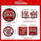 Gatherfun Graduation Party Supplies Dinnerware Set red Disposable dinner paper plates dessert paper plates and Napkins for Congrats Grad Party Decorations, Serve 50 - Image 2