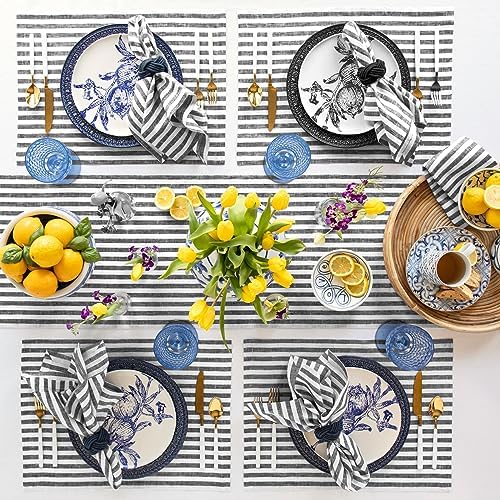 Solino Home 100% Pure Linen Table Runner, 14 x 120 in, Black, Amalfi Stripe - Image 3