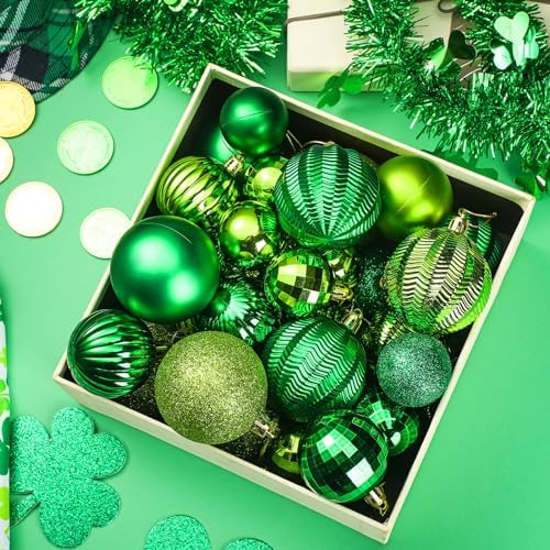 Lunmon 64 Pcs St. Patrick's Day Ball Ornaments Glitter Matt Lime Green Assorted Plastic Irish St. Patrick's Day Decoration for Xmas Tree & Party Supplies - Image 5