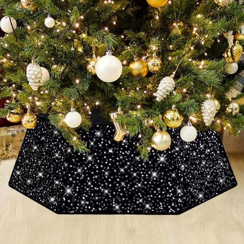 Black Tree Collar Sequin Halloween 31.49 Inch Foldable Christmas Tree Ring Velvet Tree Skirt Cover for Xmas Pencil Tree Holiday Decor by LJIE-House