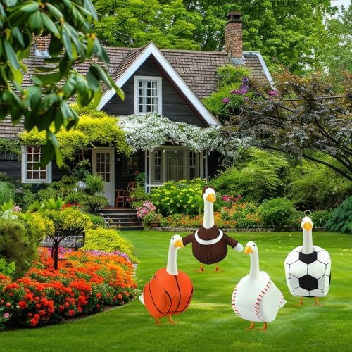 Abbylike 4 Set Football Porch Goose Outfit Lawn Baseball Goose Costume Rugby Basketball Porch Game Day Clothes for 23" H Statue Patio Yard Party Celebrations Decor - Image 6