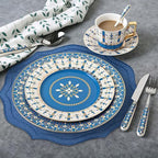 Set of 4 Cotton Linen Placemats, 15x15 Round Scalloped Cloth Table Mats, Embroidery Machine Washable, Wrinkle Resistance Fabric Place Mats for Wedding Summer Baby Shower Party Table Decor-Navy Blue - Image 4
