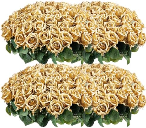 Auihiay 104PCS Gold Rose Artificial Flowers, Fake Roses by Auihiay