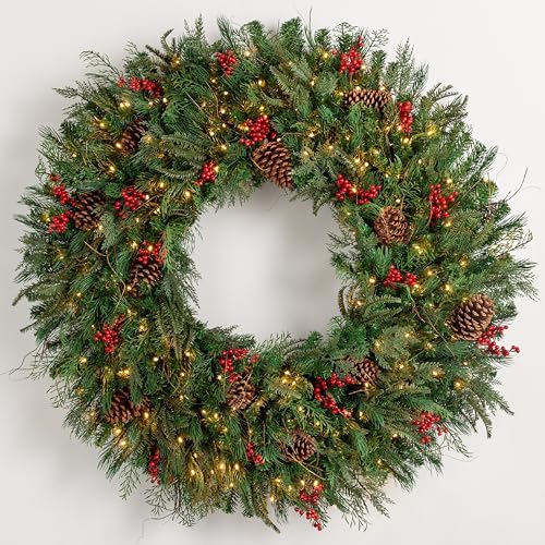 Balsam Hill Outdoor Red Berry Pine Christmas Wreath - Fresh Traditional Front Door Wreath with Natural Elements with LED Clear Lights, Plug-in, 48" - Image 7