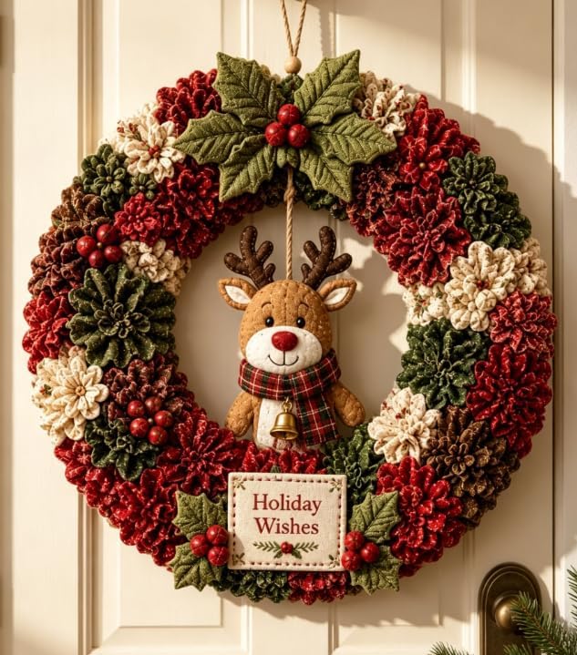 3D Fabric Poke Wreath DIY Kit for Adults Christmas Holiday Decor，2PCS C - Image 7