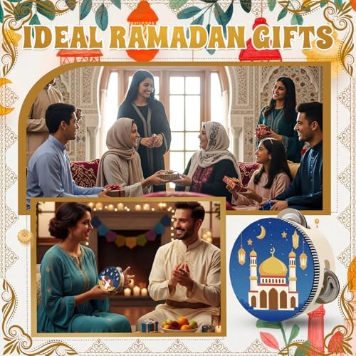 Boao 12 Pcs Ramadan Tambourine 4 Inch with Printed Eid Design Ramadan Party Favor Handheld Jingle Drum for Eid al-Fitr and Celebration, Party Decoration and Musical Performance - Image 4