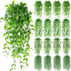 Daifunli 16 Pcs Artificial Hanging Plants Fake Hanging Ferns Plastic Fake Plants for Wall Room Garden Garland Indoor Outdoor Decor No Basket (Eucalyptus,Mandala,String of Pearls,Pea) by Huiinen