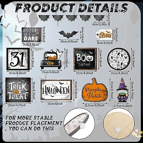 14 Pcs Halloween Tiered Tray Decor Set, Gnome Wood Table Signs (Terror) - Image 3