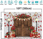 Mocsicka Rustic Wood Door Red Roses Backdrop Love Hearts Brick Wall Background Romantic Valentine's Day Party Decoration Supplies Photo Booth Props (10x8ft) - Image 4