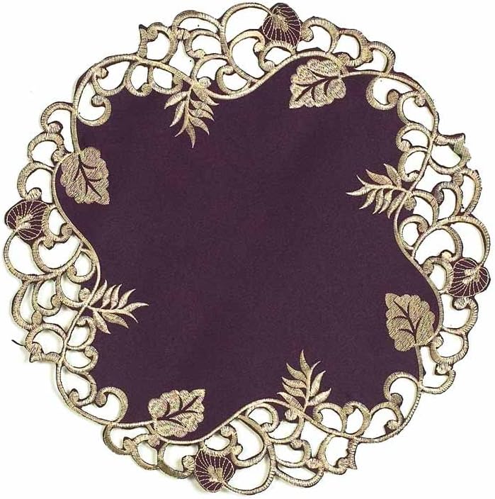 Decozen Set of 8 Doilies for Table, Lace Doilies - Rustic, Crochet, Farmhouse, Kitchen, Dining Table Centerpiece Decor - Round Christmas Placemats for Home - 15 inch Gold Plum, Tarantino Collection by Decozen