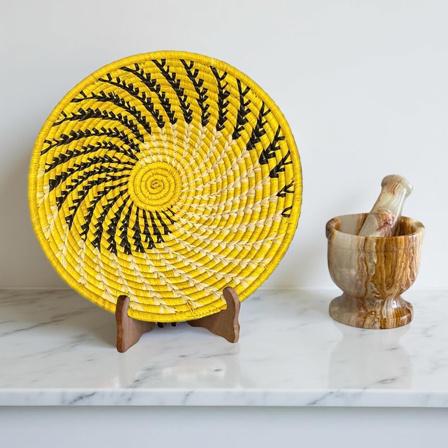Handwoven African Basket Bowl for Fruits Wall Decor 8in diameter - Image 2