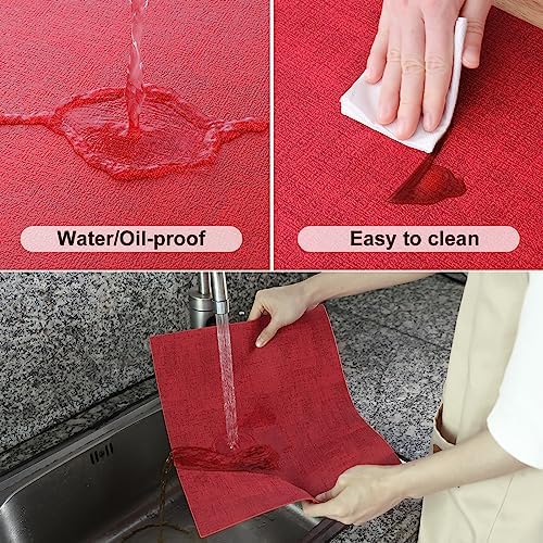 Homaxy PU Faux Leather Placemats for Dining Table, Set of 8, Red - Image 4