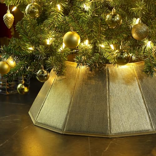 Blissun Fabric Christmas Tree Collar, Shiny Christmas Tree Ring, Willow Christmas Tree Skirt for Christmas Decorations (Shiny Gold) - Image 6