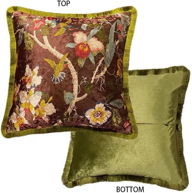 GUMAS Original Luxurious Floral and Bird Print Velvet Throw Pillow, Cushion Cover with Vintage Chinese Style Design (1, Brown Cover) - Image 6