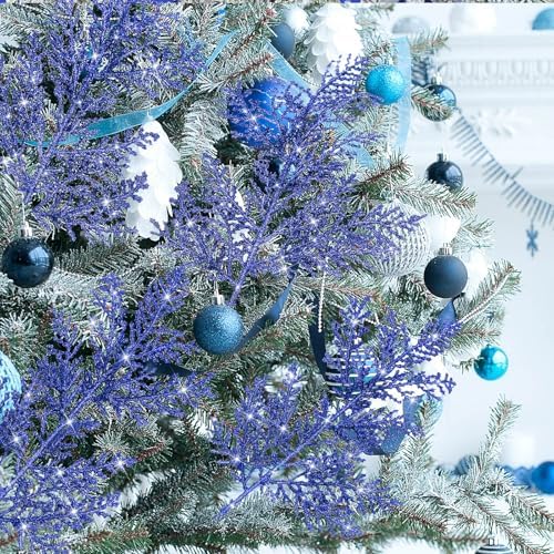 Cindeer 100 Pcs Christmas Tree Picks Sprays Glitter 10.2 in,Navy Blue - Image 6
