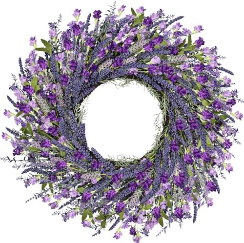 LZNPA 26 Inch Large Lavender Wreath for Front Door Greenery Summer Spring Wreaths for Front Door Wreaths for Front Door All Seasons for Wedding Farmhouse Wall Porch Window Decor(Purple Lavender) by LZNPAArtificialPlants