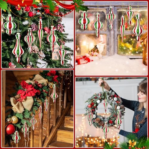 Soaoo 6 Pcs 6.3 in Red and Green Mercury Glass Finial Christmas Ornaments - Image 6