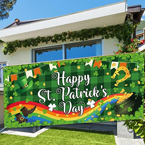 Happy St. Patrick's Day Garage Door Banner, 13.12 Feet Large St. Patrick's Day Door Cover Car Murals Shamrock Garage Hanging Decorations for Irish Festivals Outdoor Decor - Image 5