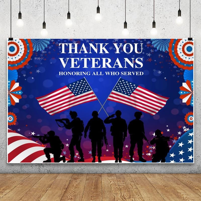 Veterans Day Backdrop Decorations Patriotic Banner 20x10ft by Pnylzzyxh