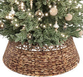 ELYKEN 33 Inch Woven Rattan Christmas Tree Collar, Stylish Seagrass & Water Hyacinth Xmas Tree Skirt for Artificial Trees, Wicker Tree Base Cover with Cord Cut-Out Farmhouse Tree Ring for Home Decor by ELYKEN