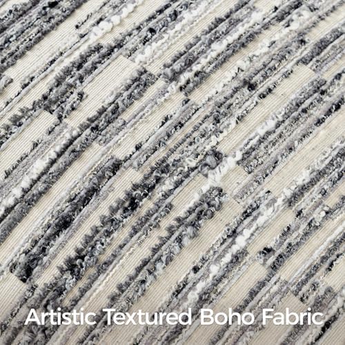 Boho Striped Decorative Throw Pillow Covers 26"X26" Set of 2,Gray White - Image 4