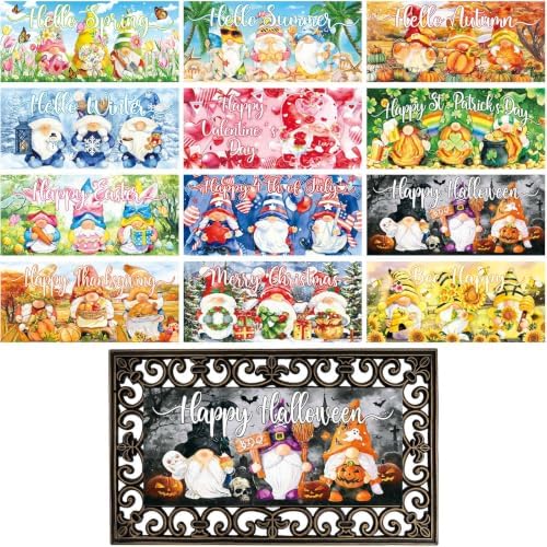 12Pcs Doormat Inserts Seasonal Entrance Doormats Interchangeable Welcome Doormats Welcome Mat Outdoor for Fall Christmas Front Door Outdoor Indoor 22in x 10in All Season and Holiday Gnomes by Tangren