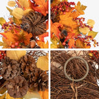 24" Fall Wreath for Front Door with Pinecones, Faux Maple, Berries & Acorns - Image 5