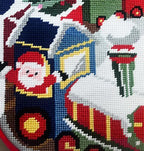 Needlepoint Christmas Stocking, 18 Inches Vintage Xmas Stockings with Personalized Name Tag, Embroidered Train Design, Old-Fashioned Holiday Christmas Party Family Decor - Image 3
