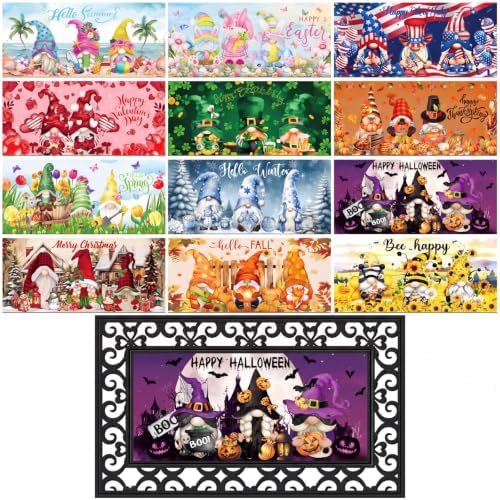 Nuanchu 12 Pack Seasonal Doormat Inserts, 10x22 in, Interchangeable, Gnomes by Nuanchu