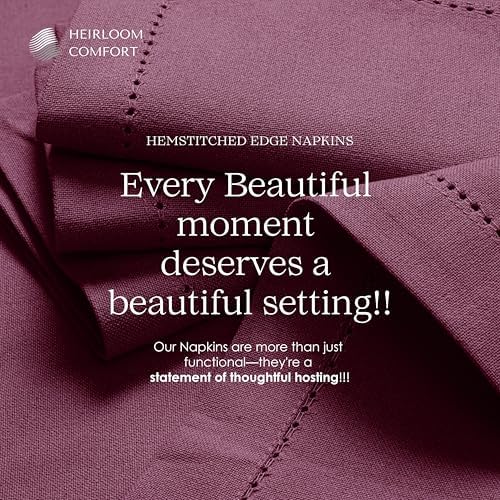 Burgundy Cotton Cloth Napkins 18"x18" - Set of 12 - Soft, Absorbent, Durable, Reusable, Washable - Hemstitch Mitered Edges - Perfect for Weddings, Receptions, Holiday, Formal Events - Image 7