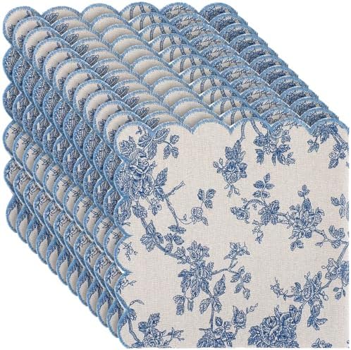 Christmas Cloth Napkins, 12 Pcs, Blue Floral with Light Blue by Acellegic