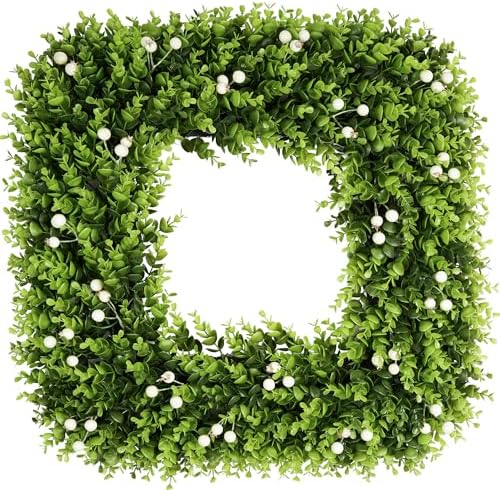 24 Inch Large Boxwood Wreath with White Berries, Spring Summer Artificial Green Wreaths for Front Door Farmhous Wedding Window Hanging Wall All Year Round Indoor & Outdoor by petalyn