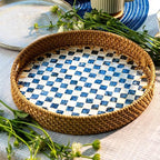 JUNGLE CULTURE Round Rattan Tray with Mother of Pearl Inlay • Drift 14" - Image 6