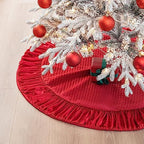 Glitzhome 48''D Burgundy Christmas Tree Skirt,Deluxe Burgundy Velvet Ruffled Xmas Tree Mat Skirt Decoration for Merry Christmas Holiday New Year Party - Image 7
