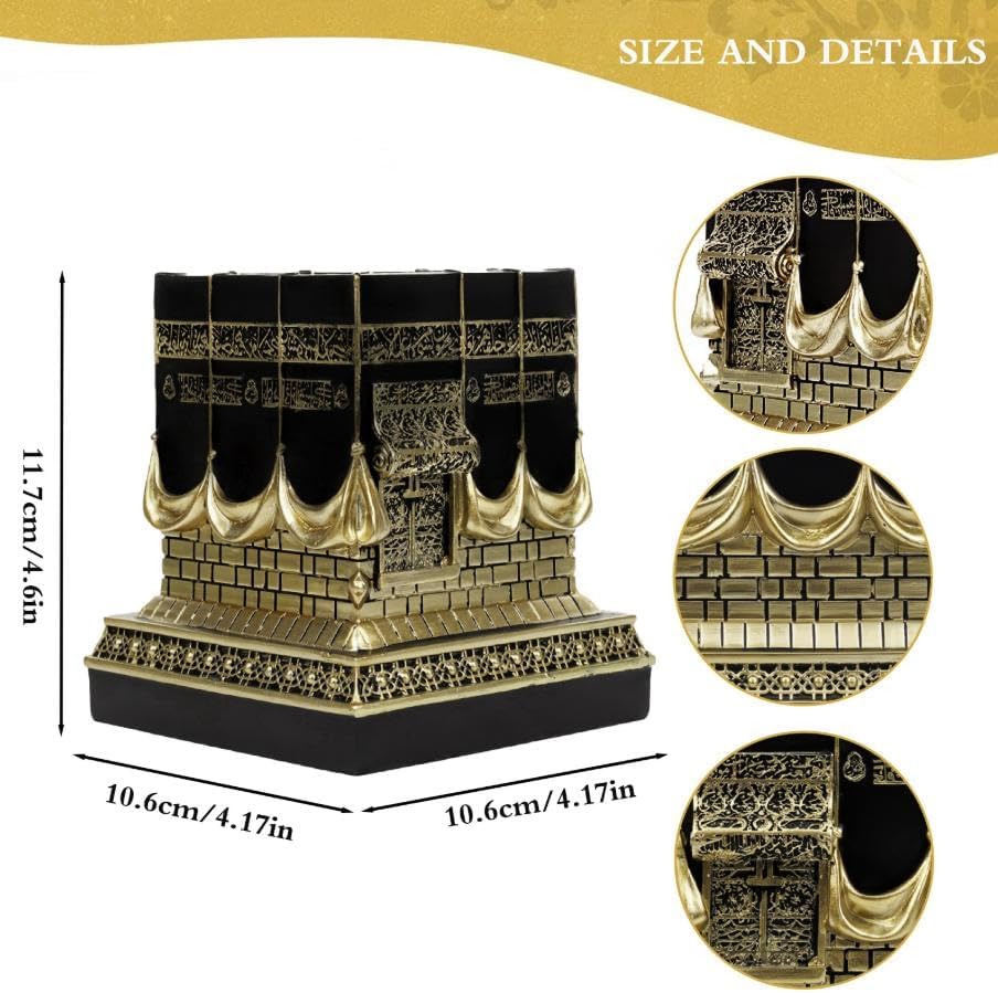 Islamic Kaba Replice Model,Muslim Turkish Home Table Decorations,Islamic Ramadan Showpiece,Golden Black Islamic Prayer House Model,Eid Ramadan、umrah Gift (Golden Black) - Image 2