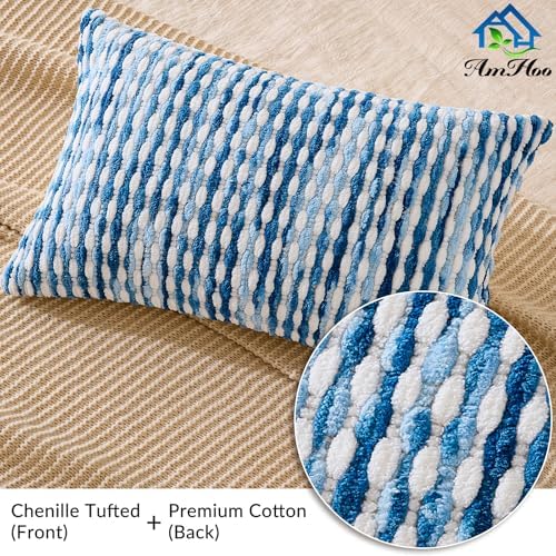 AmHoo Set of 2 Boho Chenille Pillow Cover Decorative Tufted Pillowcase for Couch Bed Sofa Bedroom Living Room Modern 12 x 20-Inch Sky Blue - Image 4
