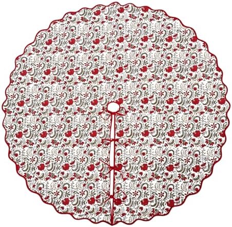 Ridhi Prune Red Hand Block Print Cotton Christmas Tree Skirt 40 Inch by Ridhi