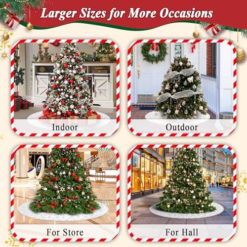 72 Inches Christmas Tree Skirt for Xmas Tree Holiday Party Decorations White Plush Silver Sequin Snowflake - Image 6