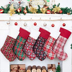 LUBOT 6 Pack Christmas Stocking(20inch) Plaid Snowflake Canvas Fireplace Hanging Xmas Stockings for Family Decorations Holiday Party Decor by LUBOT