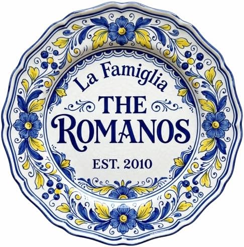 Personalized Family Name Sign, Custom Faux Ceramic Plate Wall Decor, "La Famiglia" Italian Tuscan Plaque, Flat MDF Board with Realistic 3D Print (Not Real Pottery), Mediterranean Kitchen Art by AydansUniqueFinds