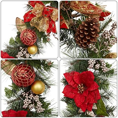 Garvee 9 ft Christmas Garland with Lights for Mantle, Red Gold - Image 3