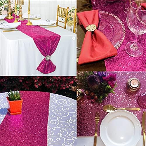 12 Packs Sequin Table Runner Hot Pink 12 X 108 Inch Glitter Dining Table Runner for Birthday Wedding Engagement Bridal Baby Shower Bachelorette Holiday Celebration Party Supplies Decorations - Image 5