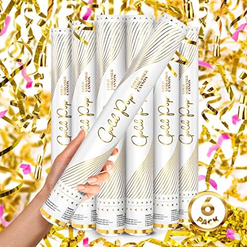 JAPJA Streamer Confetti Cannons, Metallic Gold, 16in, 6-Pack by JAPJA
