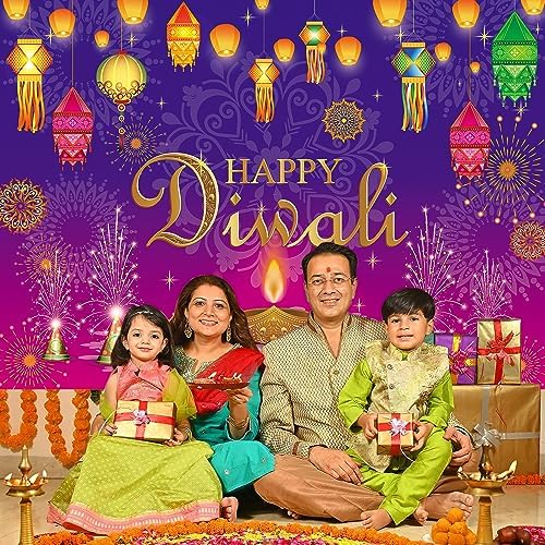 Happy Diwali Backdrop Burning Light Deepavali Diwali Photography Backdrop for Indian Festival of Lights Party Decoration Photo Background (8X6FT(94X70inch)) - Image 3