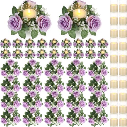 Yunlly 20 Pcs Rose Candle Rings with Candles Sets, Purple by Yunlly
