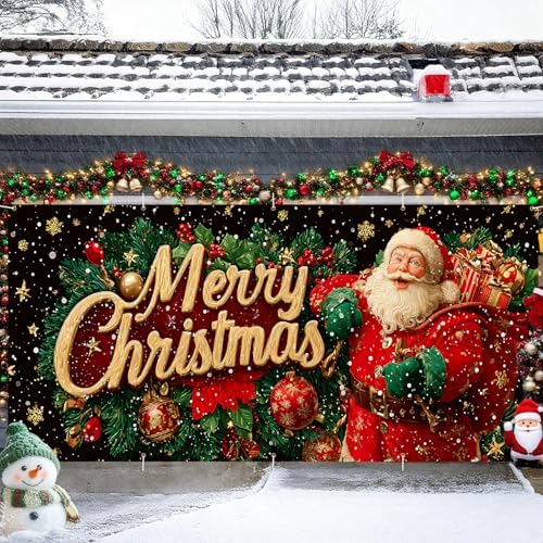 16x7Ft Christmas Garage Door Cover, Garage Door Christmas Decorations, Large Garage Door Xmas Cover, Xmas Banner Decorations for Party,Home,Outdoor,Indoor by THISFIND