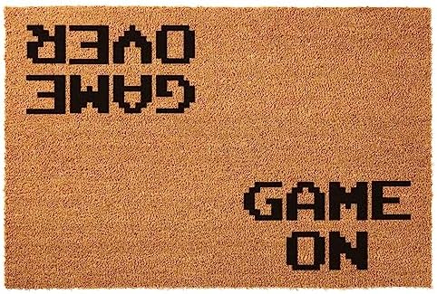 Game On, Game Over Doormat - 23.7x15.6in Outdoor Coir Rug with Non Slip PVC Back by JiXianJu
