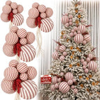 4 Set Large Red White Stripe Christmas Ball Clusters Fabric Ball Ornament by Soulchen