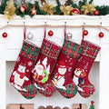 LUBOT 4 Pack Christmas Stockings(21inch) Embroidered Linen Applique Burlap Fireplace Hanging Christmas Stocking Ornament for Family Decorations Holiday Xmas Gift by LUBOT